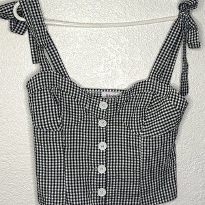White-Black Checker Board Bow Strap Crop Top